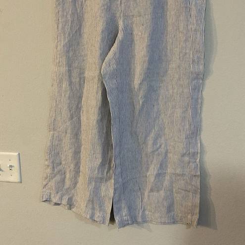 J.Jill  Love Linen Pants Medium Blue White Cropped Wide Leg Striped Nautical