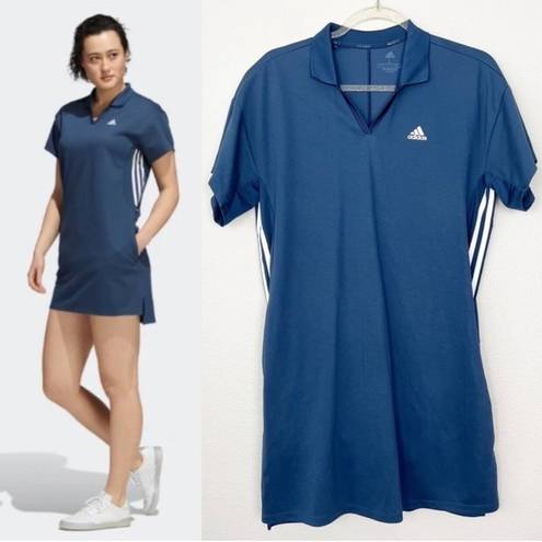 Adidas  Blue 3 Stripes Primegreen Golf Tennis Athletic Short Sleeve Dress Sz M