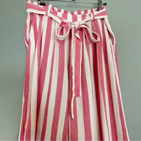 Gibson  Striped Culottes Pants Red White Lightweight Summer Tie Belt Pants Medium