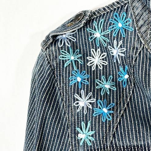 DKNY  Small Jean Jacket Reworked Denim Hand Embroidered Bleached Distressed 509