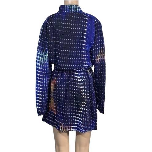 Parker Womens Mini Dress Pure Silk Faux Wrap Blouson Blue Digital Print XS