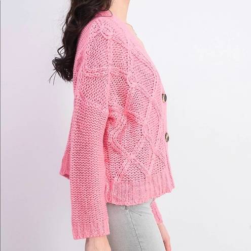 RD Style  Cardigan Laure Cropped Cable Knit Bubblegum Pink Textured Size Med NWT