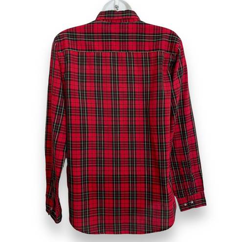 Nordstrom Vintage  Button-Up Shirt Women Plaid Long Sleeve Red Collar Tomboy Work