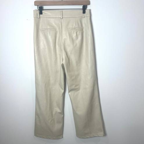 7 For All Mankind Cream Faux Leather Wide Leg Pants