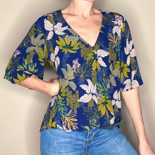 Lost + Wander Blue Floral Chic Boho Blouse