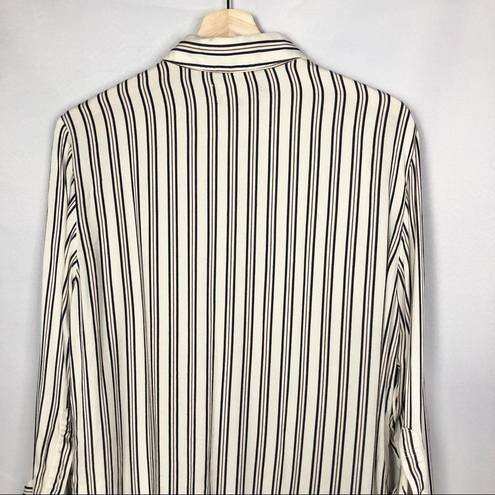 Something Navy  Vertical Stripe Satin Boyfriend Button Down M