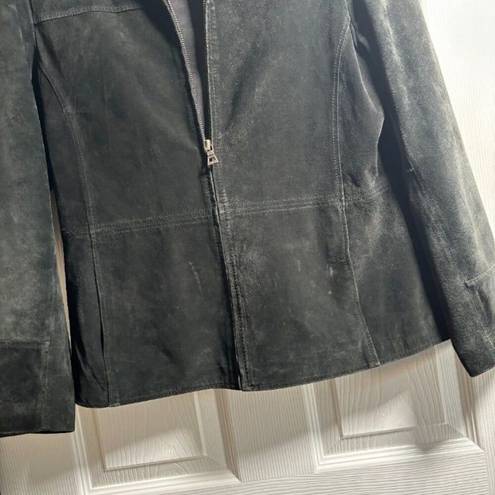 Bernardo  Black Washable Suede Leather Jacket Womens Petite M Pockets Collar Zip