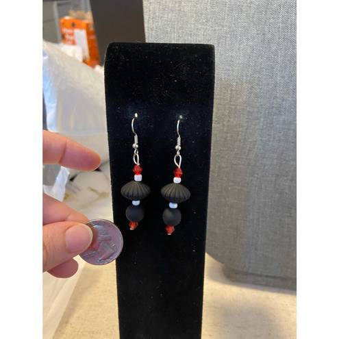 Black Bead Handmade red white and  earrings