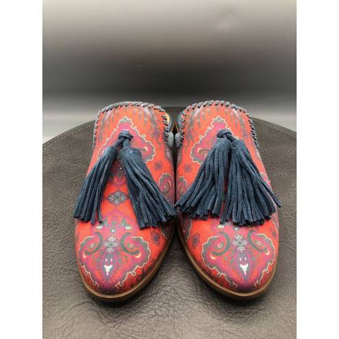 Jack Rogers  Womens Shoes 6 Delaney Mules Boho Textile Paisley Tassels