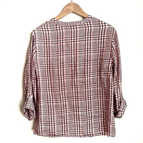 Joie  "Dane" 100% Soft Linen Pink Plaid Button Down Shirt Roll Tab Sleeves