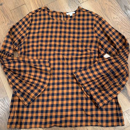 BeachLunchLounge Womens Checkerboard Brown Blouse Top Size Large