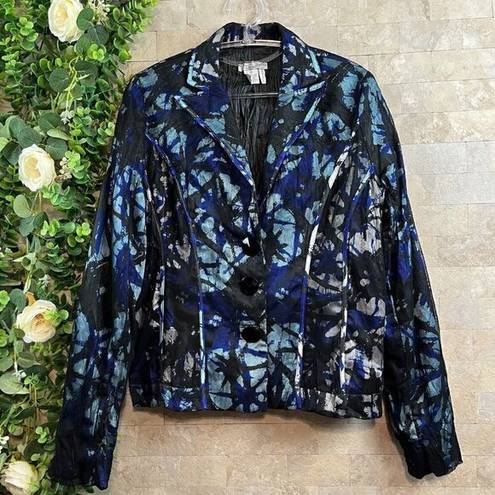 Alberto Makali  Watercolor Abstract Mesh Buttoned Blazer Jacket Blue Black Size 6