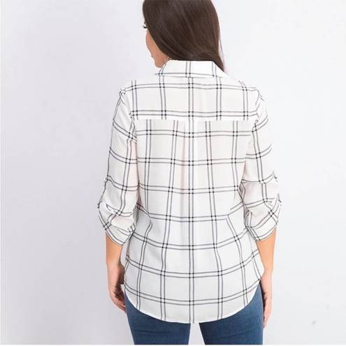 Fortune + Ivy  Christelle Button Down White Plaid Blouse Sz M NWT