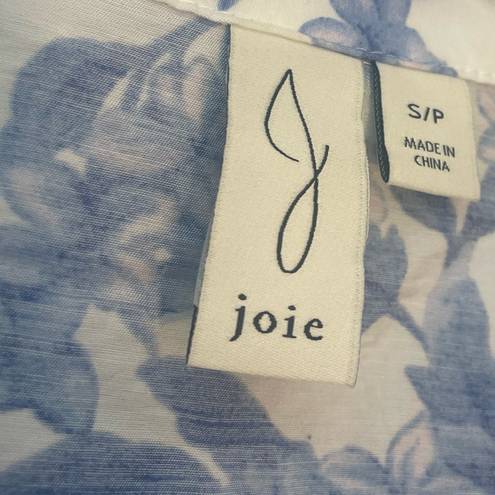 Joie cropped sleeveless top blue purple florals button down collared small