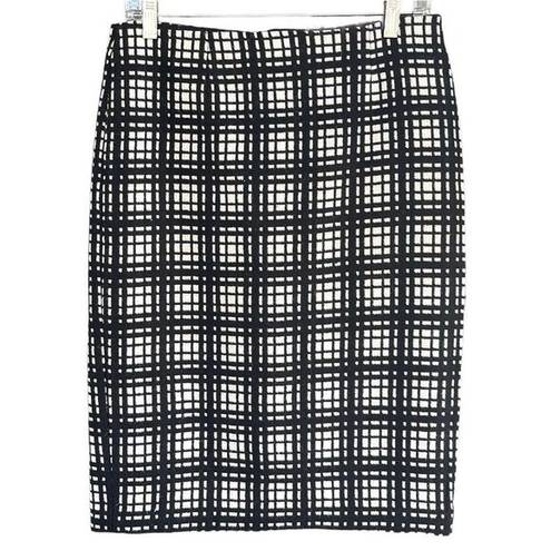 Dalia Collection  Black White Caged Print Tweed Wool Blend Pencil Skirt Size 4 Sm