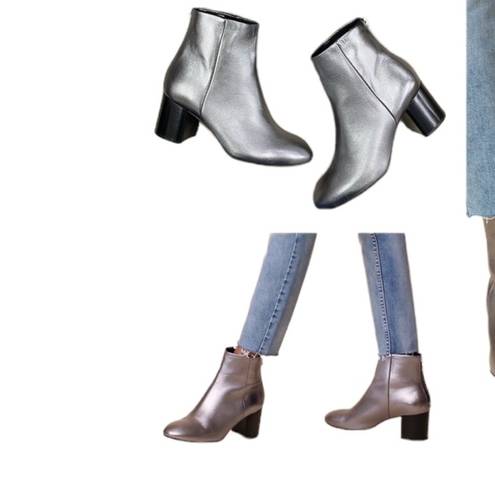 Rag and Bone  Drea Gunmetal Metallic Silver Leather Boots EUR 35 US 5