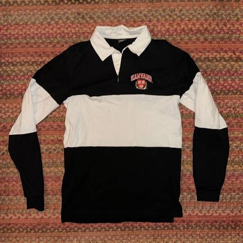 Polo HARVARD UNIVERSITY AUTHENTIC BLACK & WHITE COLOR BLOCK  LONG SLEEVE TEE