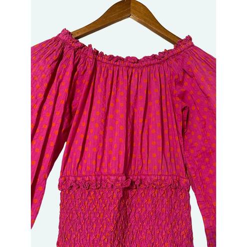 Alexis  Marilena Smocked Off-shoulder Blouson-sleeve Dress Fuchsia Dot Small