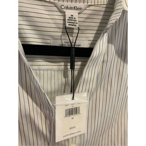 Calvin Klein  Sleeveless Blouse-NEW Medium White/Blu Pinstriped Ret$60