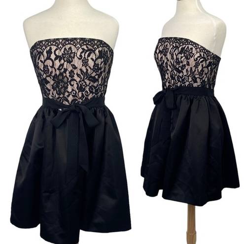 Shoshanna  Lace Satin Fit & Flare Mini Dress Strapless Black Ivory Womens 10