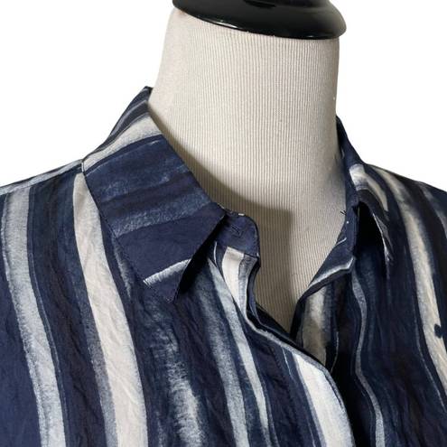 Habitat  Clothes to Live In Button Up Blouse Blue Striped‎ Collar Women's Size XS