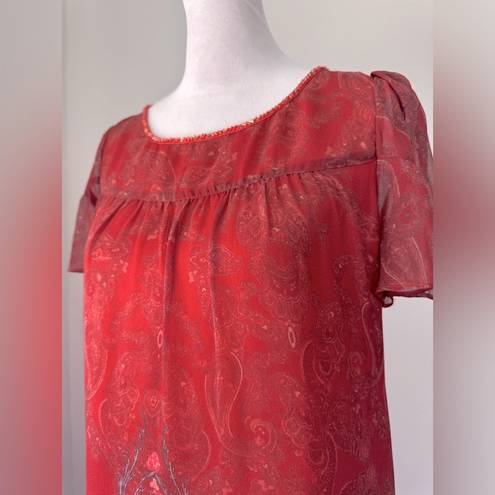 Mulberry  Silk Red Short Sleeve Mini Dress