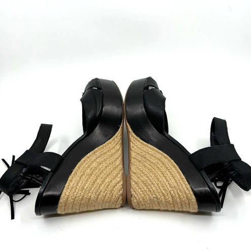 Ralph Lauren  Gwen Black Leather Ankle Strap Wedge Sandals Women's 9 US