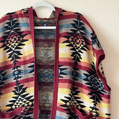 American Eagle  Aztec Western Fringe Oversized Hooded Poncho Cardigan Size XS-S