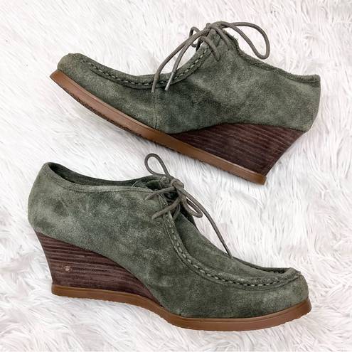 Ralph Lauren LAUREN  Denver Green Suede Leather Oxford Lace Up Wedges 8.5 B NEW