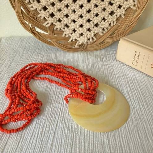 American Vintage Vintage “Naida” Coral and Seashell Beaded Necklace Beachy Nautical Holiday Vacation