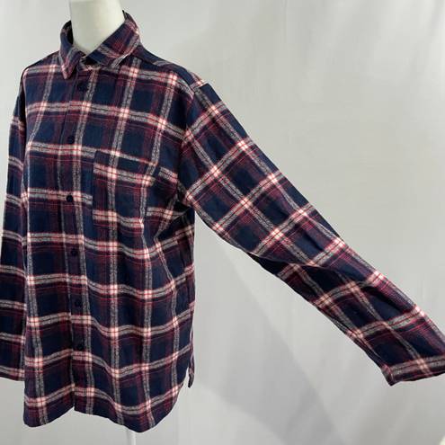 Nordstrom New  Plaid Flannel Button Down Pajama Shirt Navy Peacoat Tartan