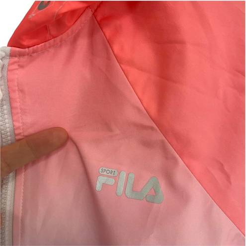 FILA  Sport Windbreaker Jacket Ombre Neon Hooded Zipper Lightweight Rain XSmall