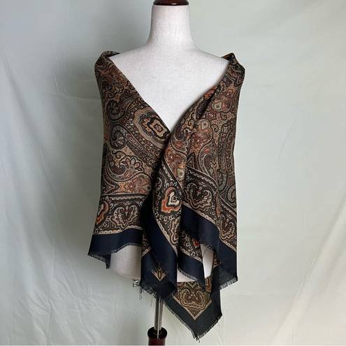 Edge Elaine Gold Large Square Boho Scarf Wrap Brown Black Floral Frayed  46x46