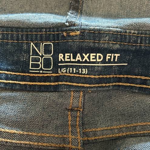 No Bo  Junior's Blue Cutoff Stretch Cotton Denim Jean Short Overalls 11-13