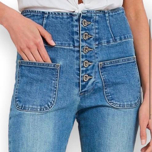 Wishlist  High Rise Bell Bottom Flare Raw Hem Light Wash Jeans - Size Small