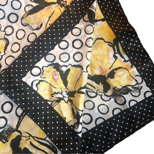 VTG Silk Square Scarf Yellow Floral Polka Dot Border Classic Glamourous Charm