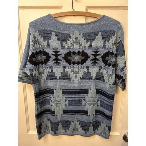 CHAPS Chap's Blue Geometric Aztec Design - Pull Over Short Sleeve Sweater Vest Large