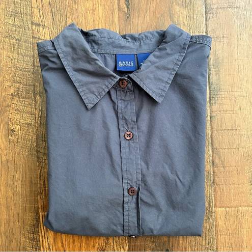 Basic Editions  heathered blue button down top, plus size 20W