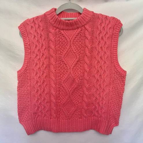 She & Sky  Cable Knit High Neck Sweater Vest Size Large Peach Chunky New