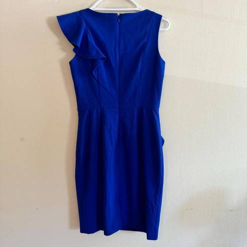 Calvin Klein Royal Blue Ruffled Fitted Pencil Dress Size 4 Classy