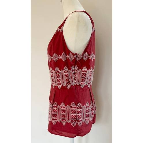 Joie  High Neck Geometric Embroidered Halter Peplum Tank Top Size M