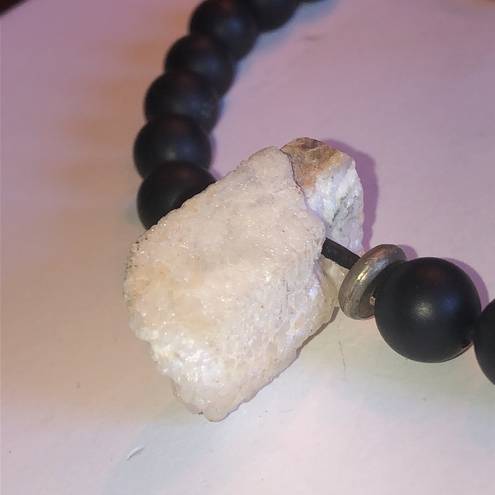 Onyx Natural Quartz Stone & Matte Black Agate  Beads Beaded Boho Tribal Necklace