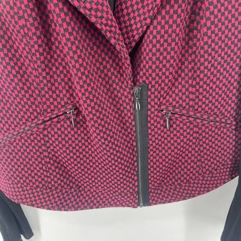 Torrid  Womens Moto Jacket Blazer Checkered Zip Up Long Sleeve hot pink Black Siz