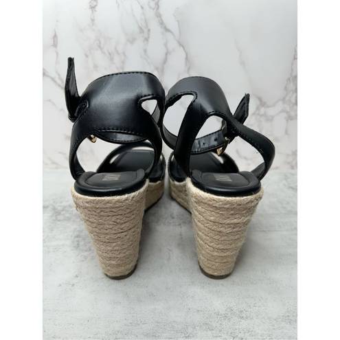 DKNY  Sandals Womens Size 6.5 Black Ankle Strap Espadrille Open Toe Wedges New