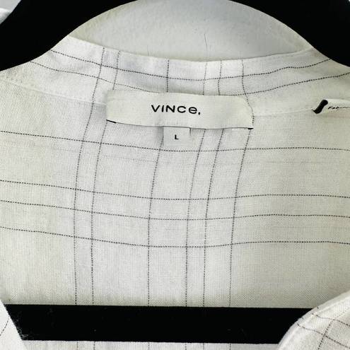 Vince  Plaid Button-Up Blouse In Optic White