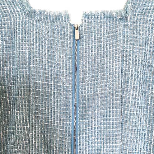 Krass&co Ivy City  Claudine Blue Tweed Fitted Short Sleeve Beaded Formal Dress Medium