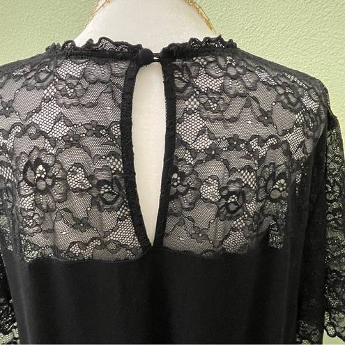 Torrid Black Lace Flutter Sleeve Swing Top Mock Neck Soft 2X Sweetheart Yoke