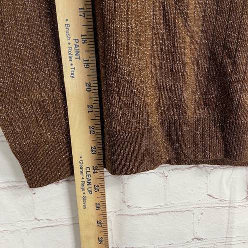 Sag Harbor  Womens Sweater M Brown Metallic Ribbed Mock Neck Career Church Boho