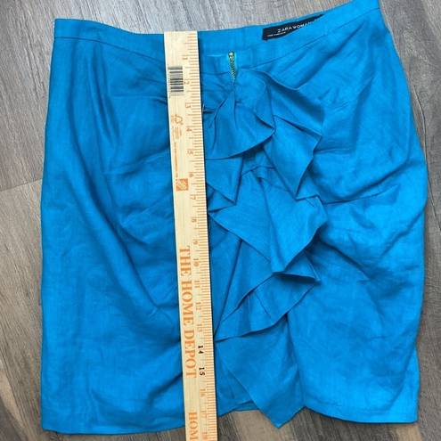 ZARA  Women’s Teal Linen Ruffle Midi Skirt Size Small