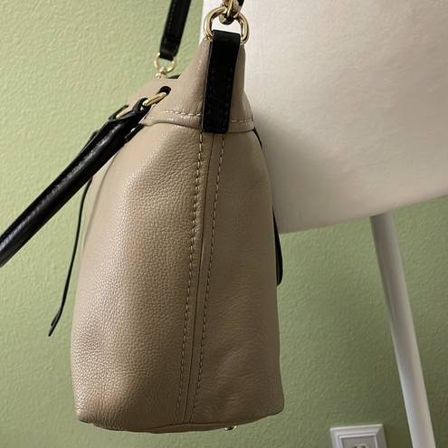 Kate Spade  Shoulder Bag with Handles Leather Taupe w Black Strap Gold Hardware